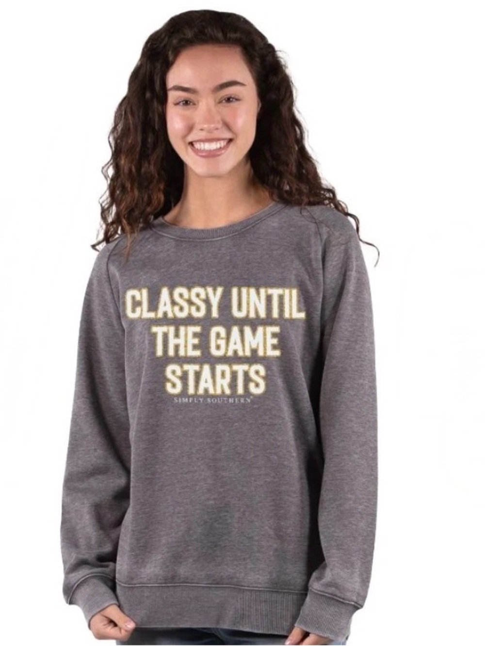 Simply Southern Gray “Classy Until The Game Starts” Sweatshirt Large